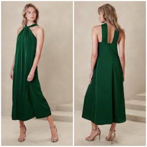 Banana Republic SATIN TWIST-NECK MAXI DRESS Green 4 S NWT - Picture 1 of 8